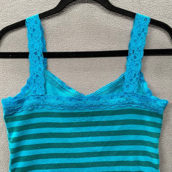 Vtg 90s 00s Y2K Striped Lace Trim Straps Camisole Tank Top Womens XL Blue Cotton - Picture 4 of 11